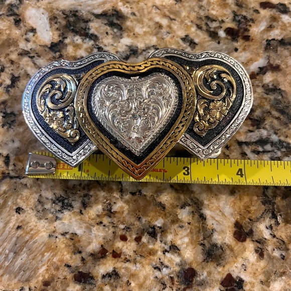 Vintage Silver Plated Heart Belt Buckle and Belt - Picture 13 of 14